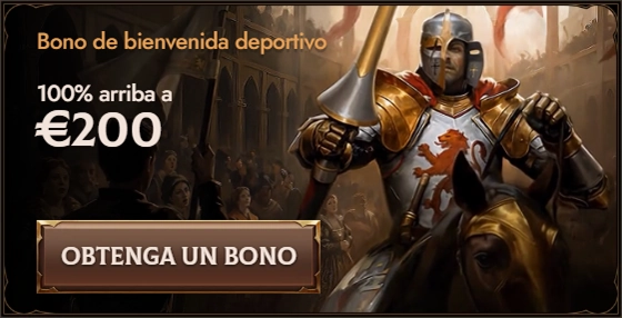 Sports welcome bonus 100% up to €200 with knight illustration