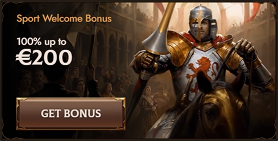 Sport welcome bonus 100% up to €200 with knight on horse
