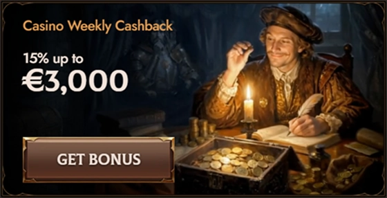 Crusado Casino weekly cashback banner with 15% up to €3,000 offer