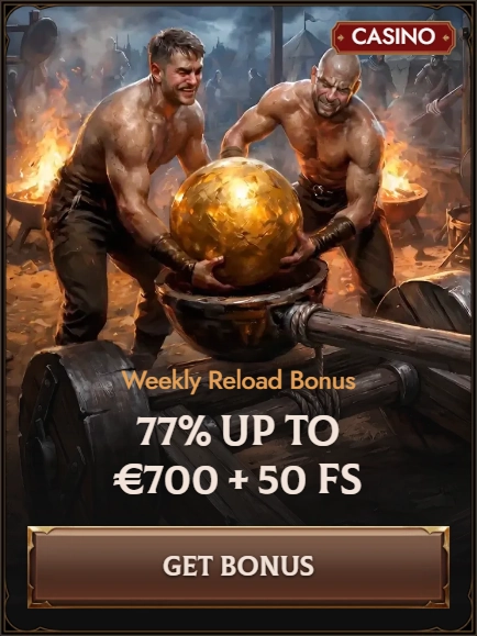 Weekly Reload Bonus 77% up to €700 + 50 FS banner