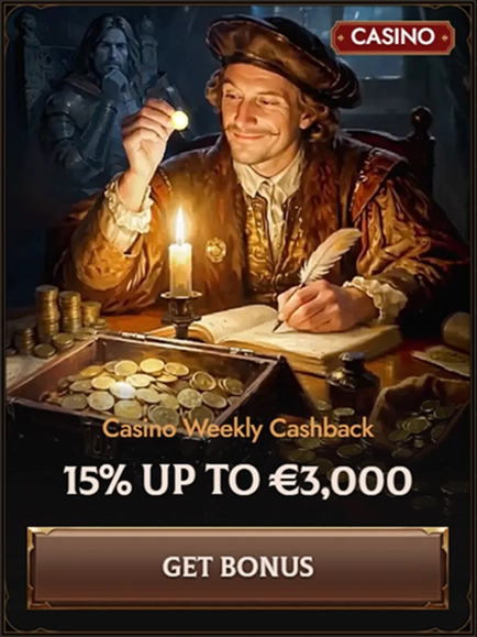 Crusado Casino weekly cashback 15% up to €3,000 bonus offer