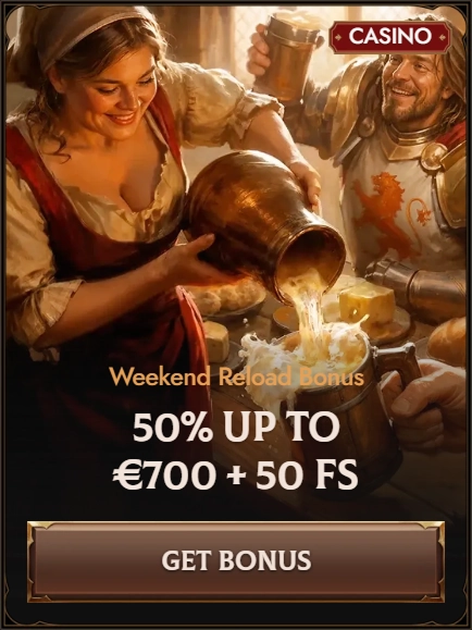 Weekend Reload Bonus 50% up to €700 + 50 FS promotional banner