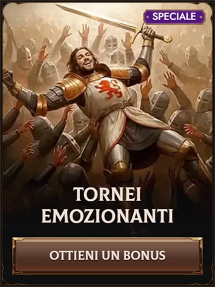 Exciting tournaments banner with knight and bonus offer