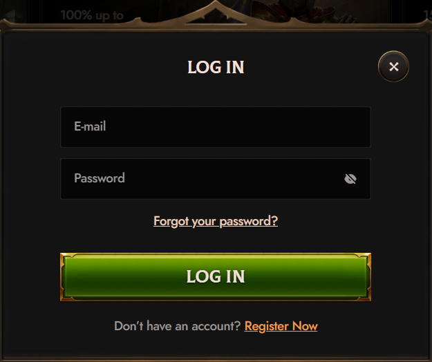 Crusado Casino login screen with email and password fields
