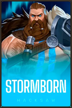 Stormborn Hacksaw slot game featuring a powerful viking warrior