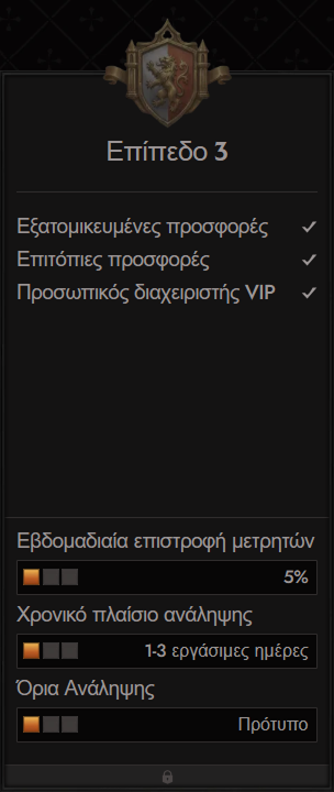 Crusado Casino VIP program level 3 benefits: personalized offers, exclusive bonuses, VIP manager