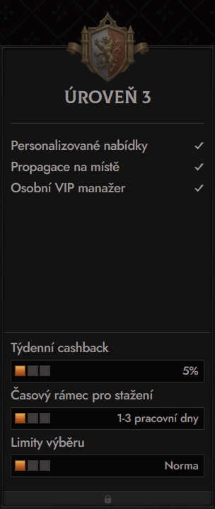 Crusado Casino VIP level 3 benefits: personalized offers, on-site propagation, VIP manager, 5% weekly cashback